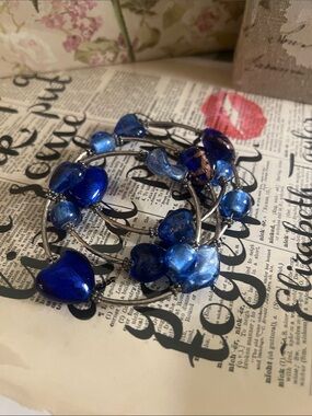Blue Glass Heart Bead wrap Bracelet